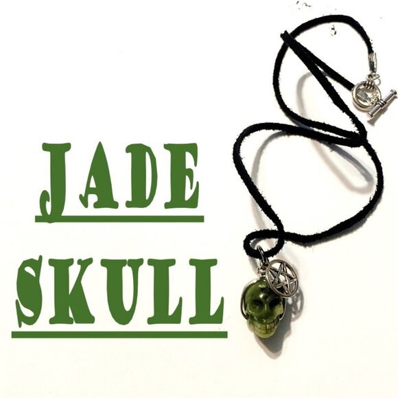 Jade Skull & Silver Pentagram Necklace – Protection, Wisdom & Vital Energy - Picture 1 of 6